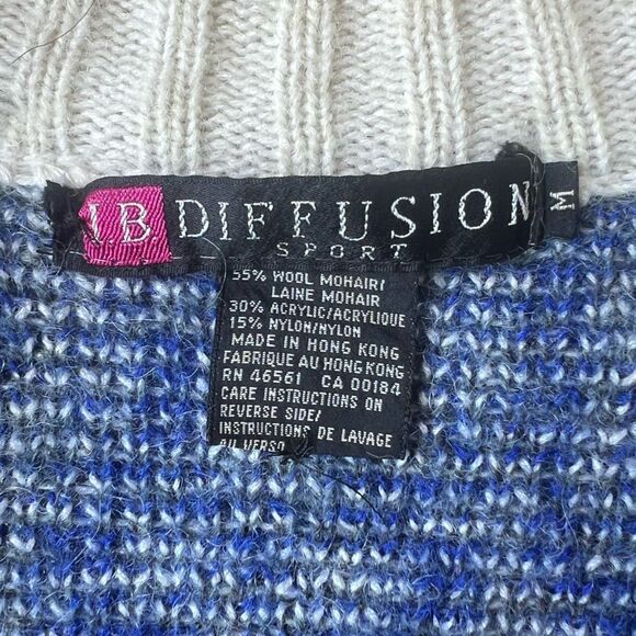 I.B. Diffusion Vintage Unique Wool Mohair Blend Blue Cream Cardigan Sweater SZ M - Picture 9 of 14